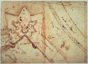 Studies voor het bolwerk van de Poort naar de Allerheiligenweide door Michelangelo Buonarroti