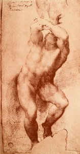 Studie voor een van de figuren van het Laatste Oordeel door Michelangelo Buonarroti