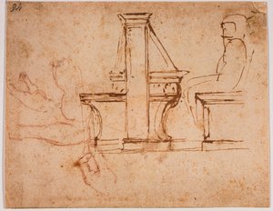 Studie voor het plafond van de leeszaal van de Laurentiaanse Bibliotheek door Michelangelo Buonarroti