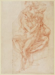 Studie van Lazarus en twee begeleidende figuren (rood krijt op papier)
