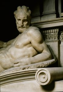 De Schemering Allegorie. Graf van Laurent II van Medicis. Marmeren sculptuur 1531 door Michelangelo Buonarroti