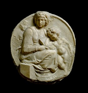 Maagd en Kind met de jonge Johannes de Doper Madonna Pitti of Tondo Pitti. Laag reliëf in marmer door Michelangelo Buonarroti door Michelangelo Buonarroti
