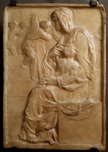 Maagd op de trap (Madonna della Scala) Laag marmeren reliëf door Michelangelo Buonarroti door Michelangelo Buonarroti