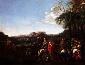 De preek van Johannes de Doper, door Michelangelo Cerquozzi bekend als Michelangelo delle Battaglie