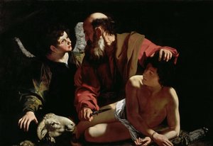 Abraham offert Isaak door Michelangelo Caravaggio (1571-1610) door Michelangelo Merisi da Caravaggio
