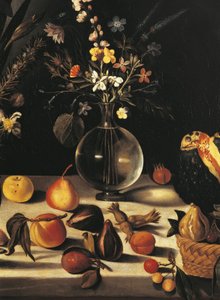 Stilleven met bloemen en fruit, door Meester van het Hartford Stilleven, ca. 1600-10 (detail)
