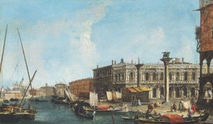 Toegang tot het Canal Grande in Venetië met rechts de Piazetta en de Libreria Marciana, links de Dogana en Santa Maria della Salute door Michele Marieschi
