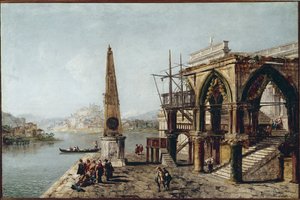 Imaginaire weergave met obelisk door Michele Marieschi