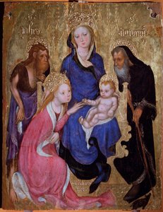Het mystieke huwelijk van Sint-Catharina met de heiligen Johannes de Doper en Antonius van Egypte - Schilderij, circa 1420 door Michelino Molinari da (attr. to) Besozzo