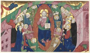 Fragment van een historiated initiaal uit een koorboek: Christus in majesteit, ca. 1400