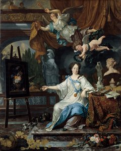 Allegorisch portret van een kunstenaar in haar atelier, ca. 1675-1685