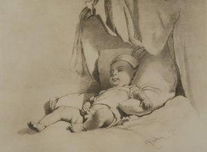Baby slaapt op bed