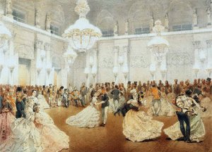 Bal in de Concertzaal van het Winterpaleis tijdens het Officiële Bezoek van Nasir al-Din Shah in Mei door Mihaly von Zichy