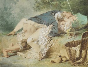 Liefhebbers in een park, 1865 door Mihaly von Zichy