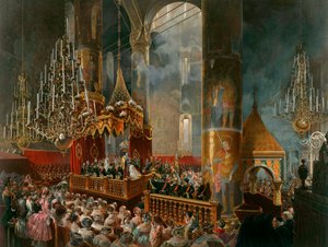 De kroning van Tsarina Maria Alexandrovna van Rusland, Moskou door Mihaly von Zichy