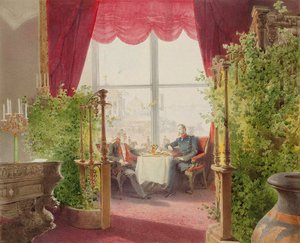 Ontbijt van keizers Alexander II en Willem I in het Winterpaleis door Mihály Zichy