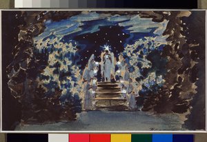Decorontwerp voor de opera Hans en Grietje door Mikhail Aleksandrovich Vrubel