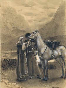 Afscheid van Zara met Ismail. Illustratie bij het gedicht Ismail Bey door Mikhail Lermontov, 1890-1891