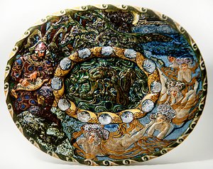 Majolica schaal met afbeelding van Sadko de Visser