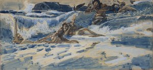 Spelende najaden en tritons, 1896-1898 door Mikhail Aleksandrovich Vrubel