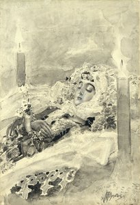 Tamara in de kist. Illustratie bij het gedicht De Demon van Mikhail Lermontov, 1890-1891 door Mikhail Aleksandrovich Vrubel