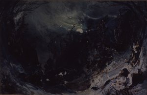 Toneelontwerp voor de opera De Kracht van de Duivel door A. Serov, 1871