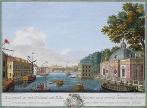 Uitzicht op de Fontanka-rivier vanaf de grot, Sint-Petersburg, Rusland, 1753
