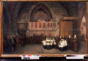 De vespers in de kerk van Sint Franciscus van Assisi, Italië