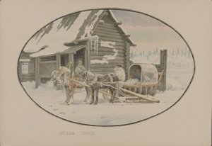 Poststation, 1862 door Mikhail Stepanovich Znamensky