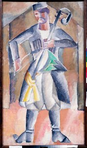 Portret van een muzikant in traditionele kleding met zijn instrument door Mikhail Vasilevich Le Dantu
