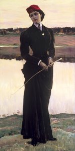 Portret van Olga Nesterova of, Vrouw in een rijgewaad, 1906