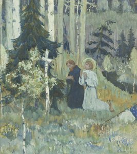 De oprichting van het Trinity-Sergius Klooster door Mikhail Vasilievich Nesterov