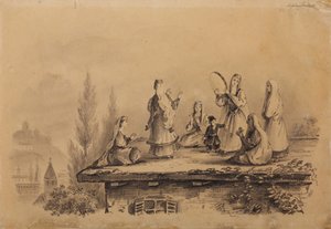 Georgische vrouwen op het dak Lezghinka, 1837 door Mikhail Yuryevich Lermontov