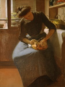 Vrouw die een ketel poetst, ca.1912