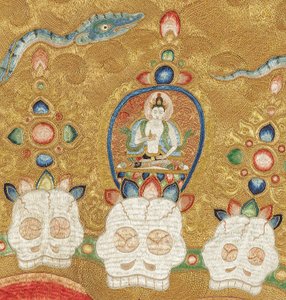 Detail van Keizerlijk Geborduurde Zijde Thangka
