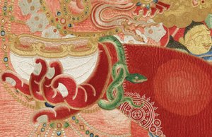 Detail van Keizerlijk Geborduurde Zijde Thangka