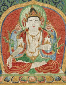 Detail van keizerlijke geborduurde zijden Thangka door Ming Dynasty Chinese School