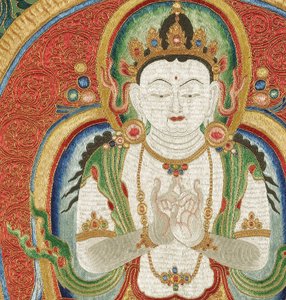 Detail van Keizerlijk Geborduurde Zijde Thangka