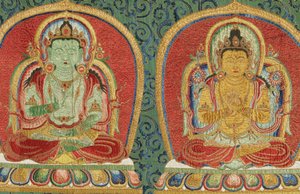 Detail van keizerlijk geborduurde zijden Thangka