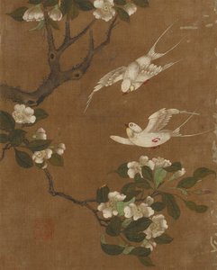 Tien afbeeldingen van vogels en bloemen (kleur op zijde)