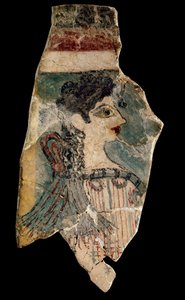 La Parisienne: fragment van fresco die een priesteres in profiel voorstelt. Uit Knossos. Minoïsche kunst, rond 1500-1450 v.Chr. Heraklion Archeologisch Museum. Kreta, Griekenland