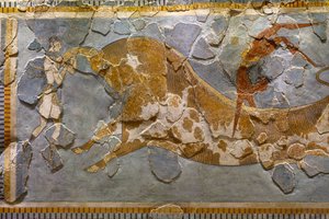 Detail van de stieren spring fresco. Gevonden in Knossos
