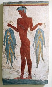 Griekse beschaving, fresco van visser, uit Akrotiri, Thera, Santorini, Griekenland door Minoan