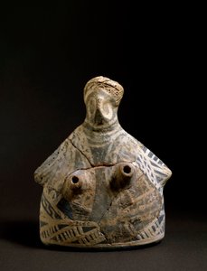 Minoïsche kunst: terracotta vaas in de vorm van een vrouw uit de necropolis van Mallia op Kreta. 2200-2000 v.Chr. Dim. 16,4 cm Heraklion, archeologisch museum
