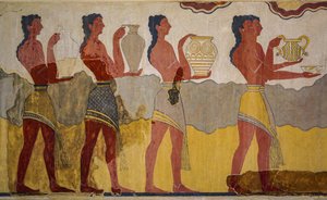 Reconstructie van de processie fresco door Minoan