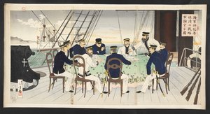 Japanse marineofficieren bespreken tactieken door Mizuno Toshikata