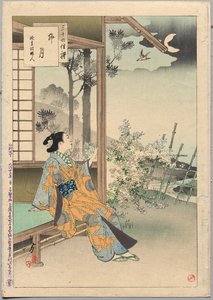 De vierde maand, een dame uit het Enkyō-tijdperk (1744-48), uit de serie Zesendertig elegante selecties