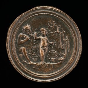 Een beeldhouwer die een standbeeld van Cupido snijdt door Moderno