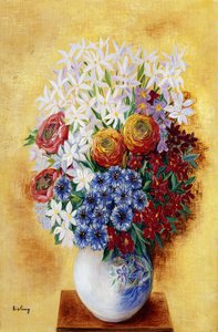 Boeket bloemen tegen een gele achtergrond; Bouquet au Fleurs sur Fond jaune, ca.1934 (olieverf op doek)