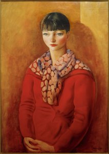 Kiki de Montparnasse in een rode jurk